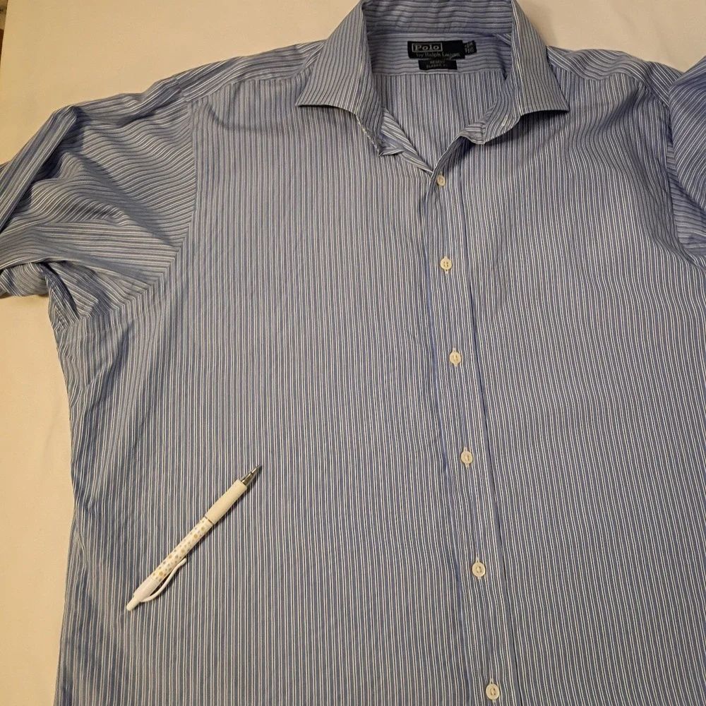 Polo Ralph Lauren Regent Dress Shirt Mens 17.5 36 Blue‎ Striped French Cuff